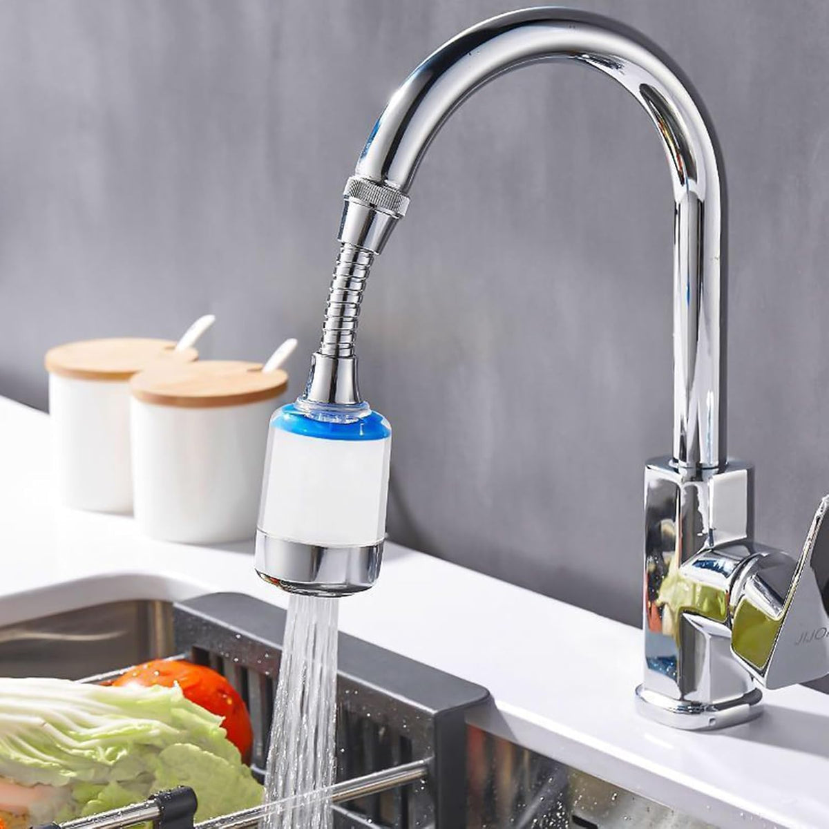 3 Filtre eau Robinet Anti Calcaire Rotatif à 360° + 9 Éléments Filtrants en Coton PP pour Cuisine Salle De Bain, L'Évier